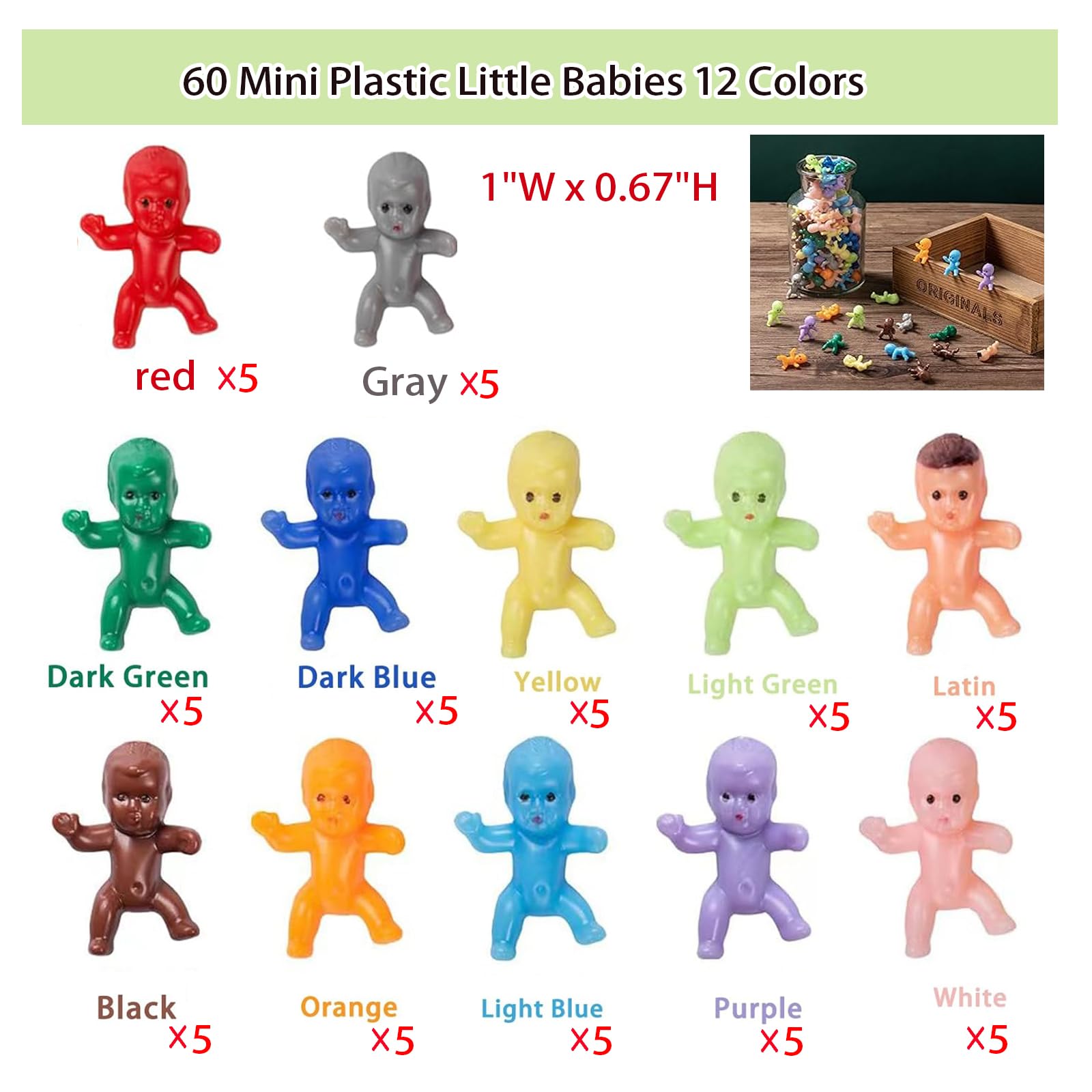 ZZYFGH 60 Mini Plastic Little Babies 12 Colors Tiny Figurines for